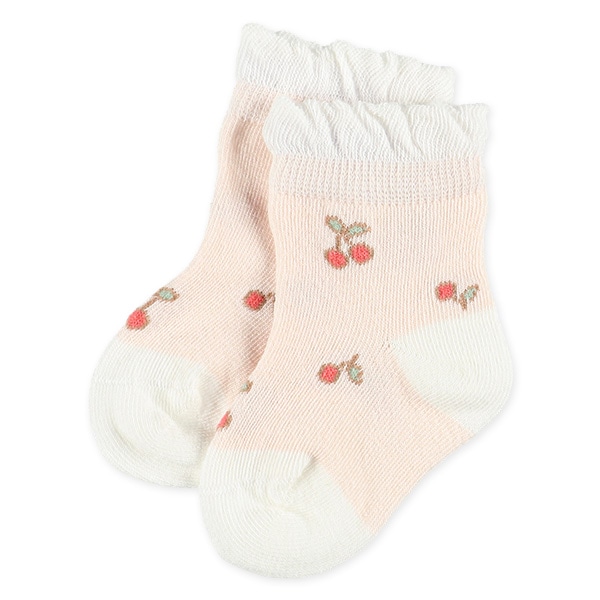 3足組新生児クルーソックス（リボン・チェリー）