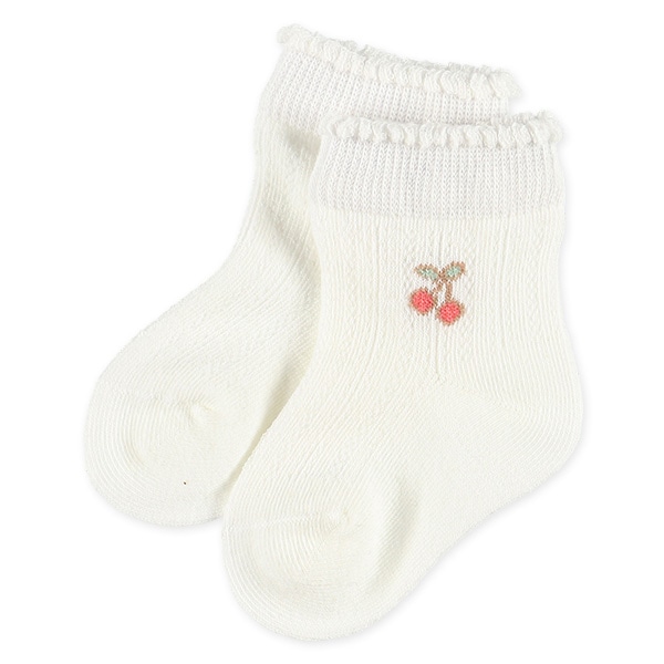 3足組新生児クルーソックス（リボン・チェリー）