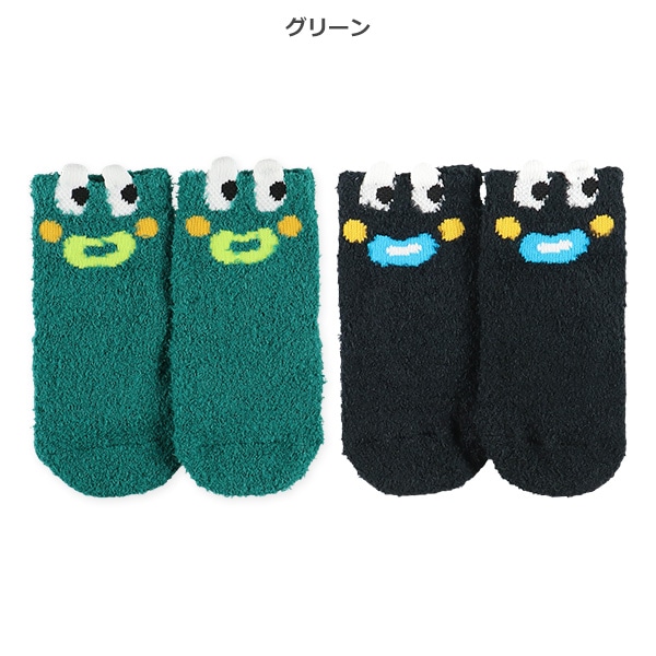 2足組新生児もこもこクルーソックス（モンスター）