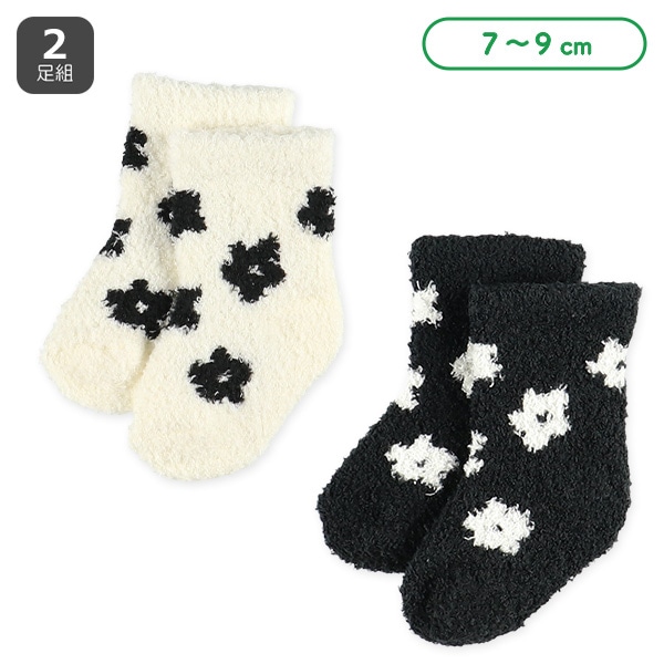 2足組新生児もこもこクルーソックス（花柄）