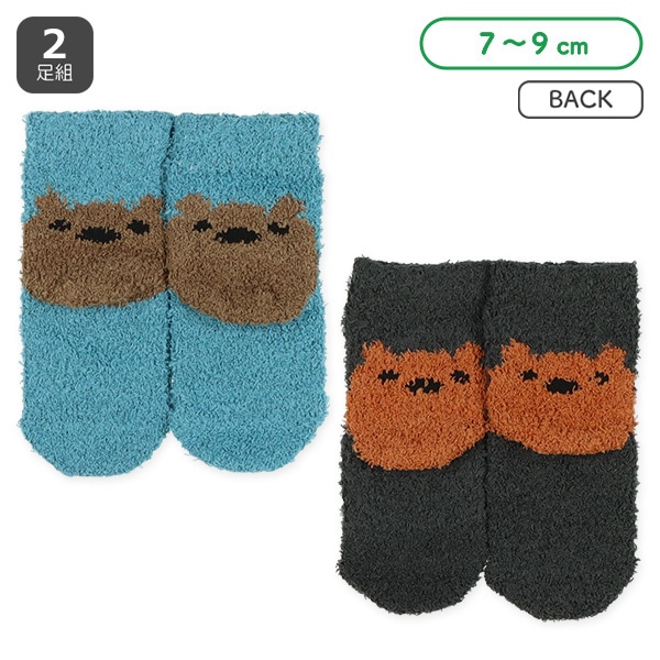 2足組新生児もこもこクルーソックス（かかとくま）