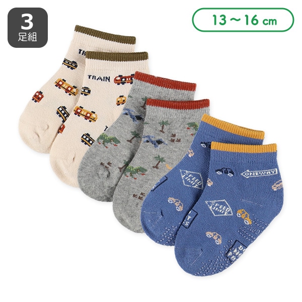 3足組ベビーローカットソックス（くるま電車）