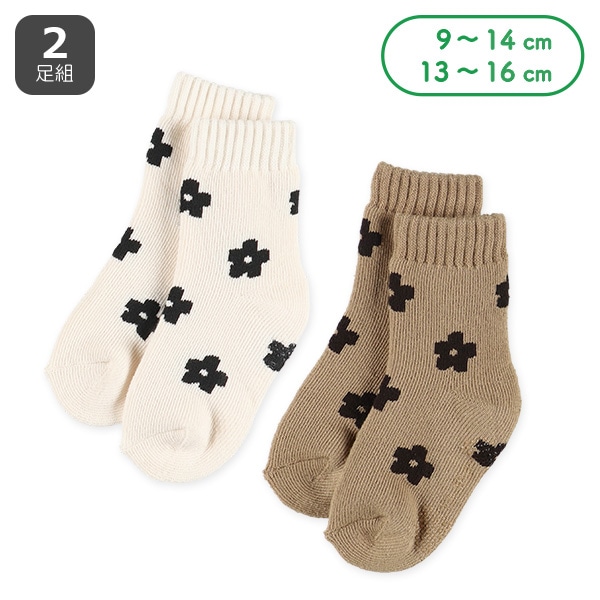 2足組あったかパイルベビークルーソックス（花）