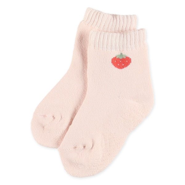 2足組あったかパイルベビークルーソックス（いちご）