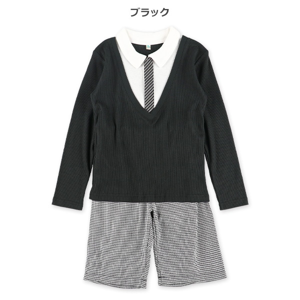 テレコVネックフォーマルトップス＆ハーフパンツセット