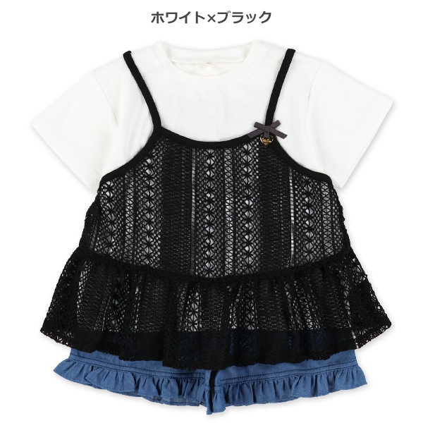 ビスチェ付き半袖Tシャツ&デニムパンツセット