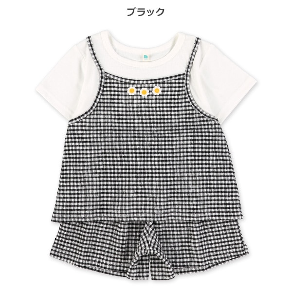 チェック楊柳ニットレイヤード風トップス&キュロットパンツセット
