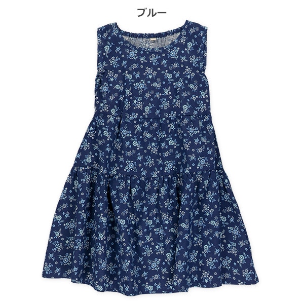 花総柄ティアードノースリーブワンピース