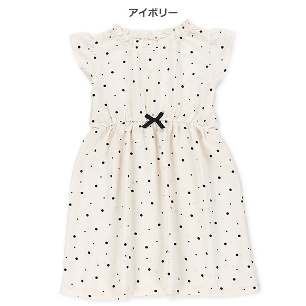 ドット柄布帛ネックギャザーノースリーブワンピース
