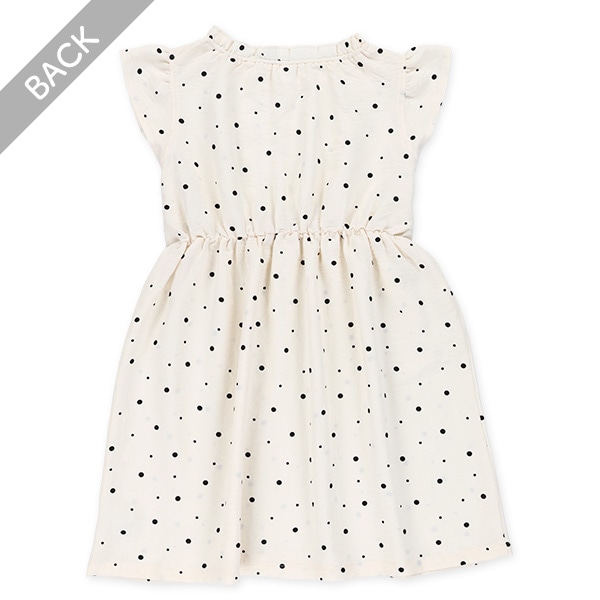 ドット柄布帛ネックギャザーノースリーブワンピース