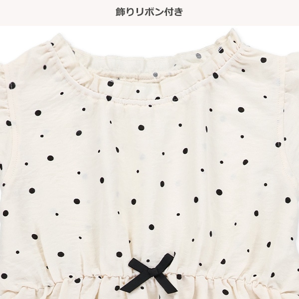 ドット柄布帛ネックギャザーノースリーブワンピース