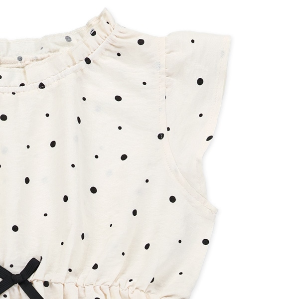 ドット柄布帛ネックギャザーノースリーブワンピース