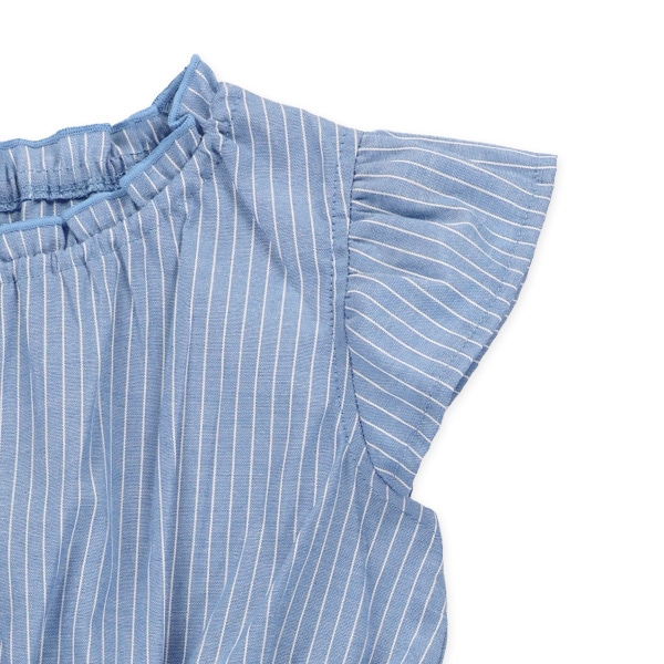 ダンガリーストライプ袖フリルワンピース