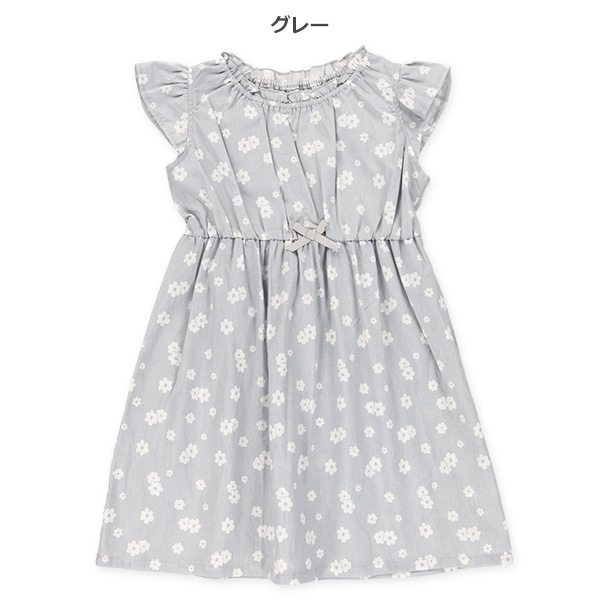 布帛花総柄袖フリルワンピース