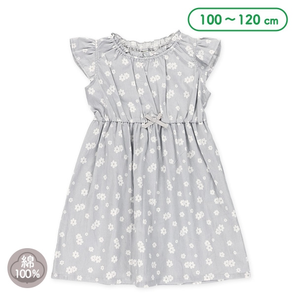 布帛花総柄袖フリルワンピース