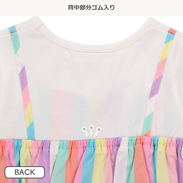 マルチストライプキャミレイヤード風半袖ワンピース