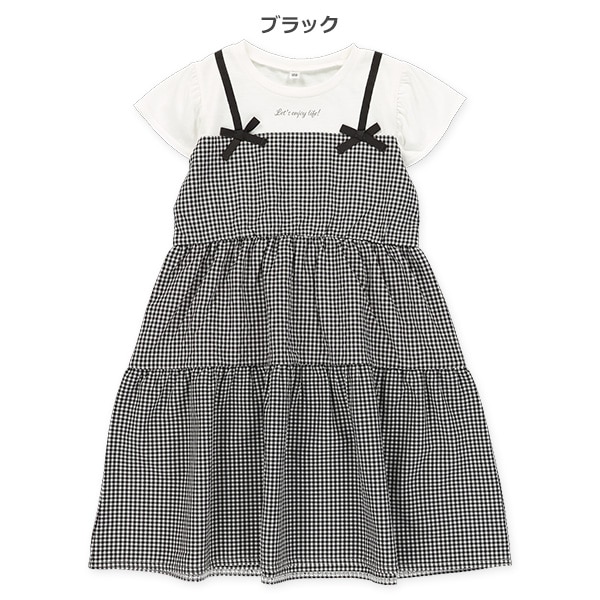 チェック柄レイヤード風ティアードフレンチワンピース