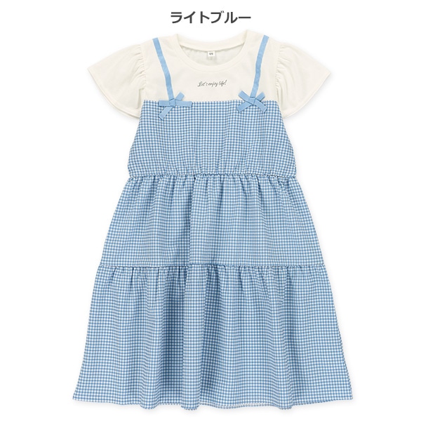 チェック柄レイヤード風ティアードフレンチワンピース