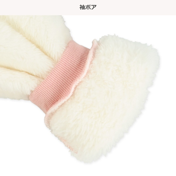 袖ボア胸くま転写プリント長袖ワンピース