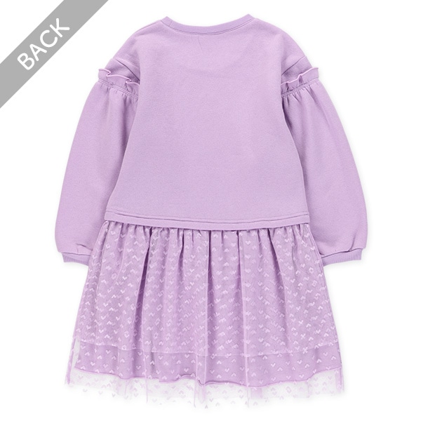 裏起毛ハート柄チュール切り替え長袖ワンピース