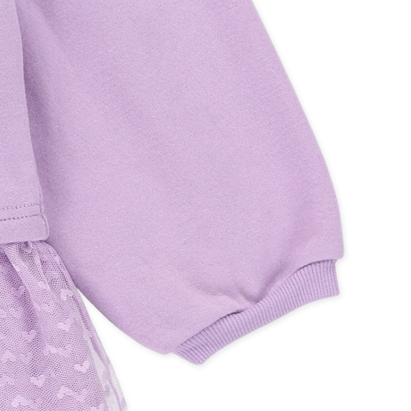 裏起毛ハート柄チュール切り替え長袖ワンピース