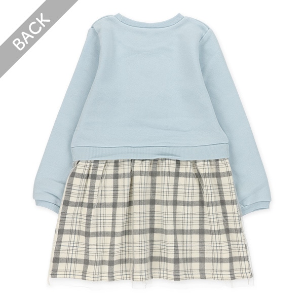 裏起毛くまアップリケ切り替え長袖ワンピース