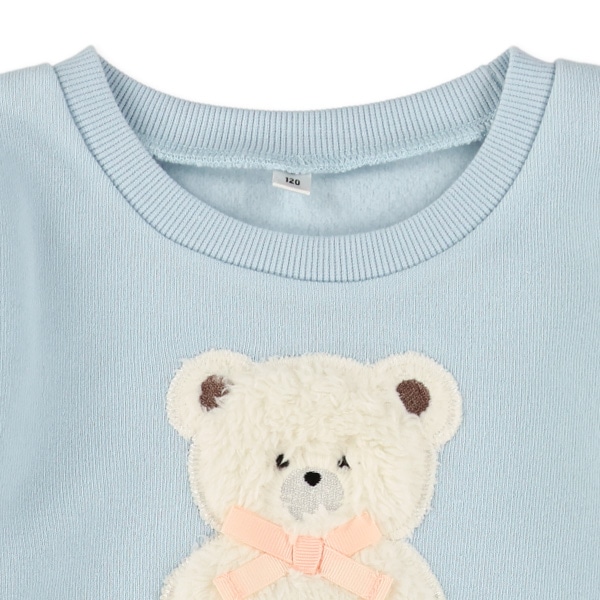 裏起毛くまアップリケ切り替え長袖ワンピース