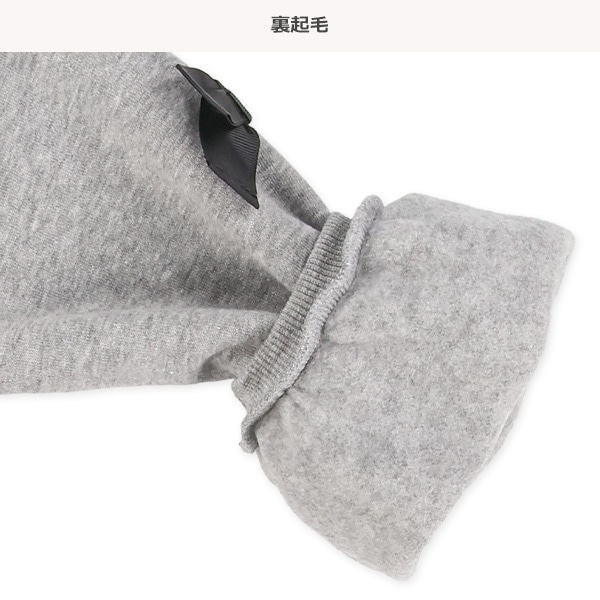 裏起毛袖リボンハート柄チュール付きドッキング長袖ワンピース