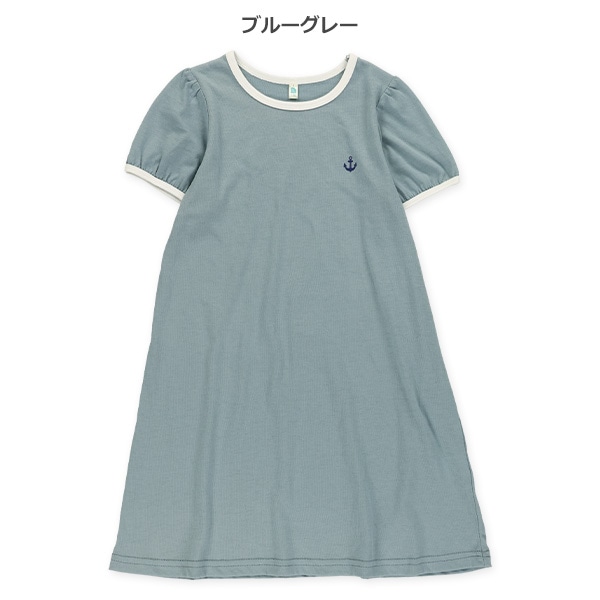 天竺襟半袖ワンピース