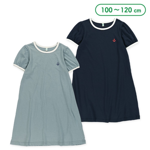 天竺襟半袖ワンピース