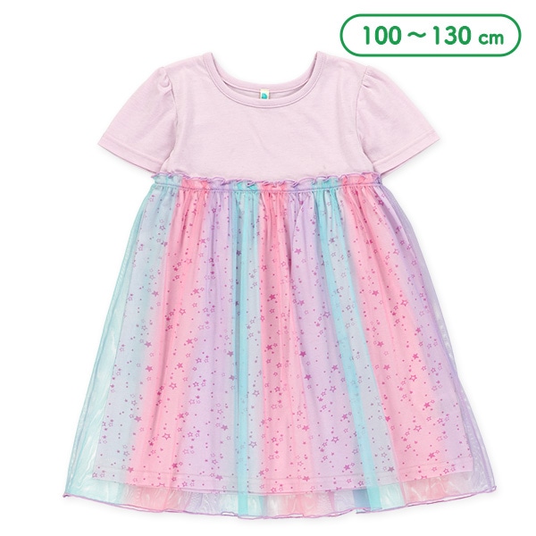 チュール付き半袖ワンピース