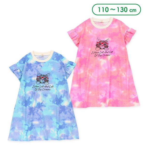 タイダイ風ねこフレンチワンピース