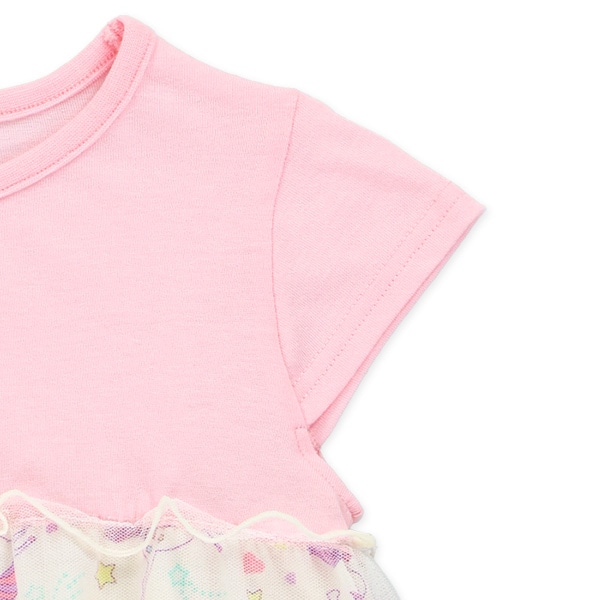 ユニコーンチュール切り替えフレンチ袖ワンピース