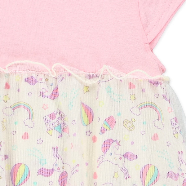 ユニコーンチュール切り替えフレンチ袖ワンピース