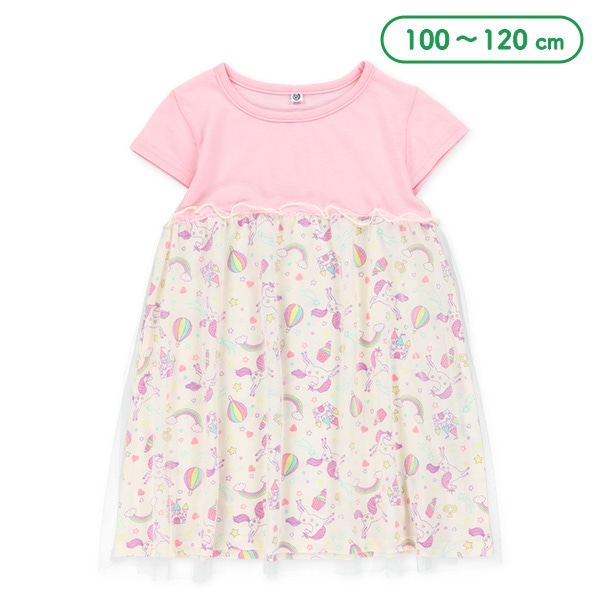 ユニコーンチュール切り替えフレンチ袖ワンピース