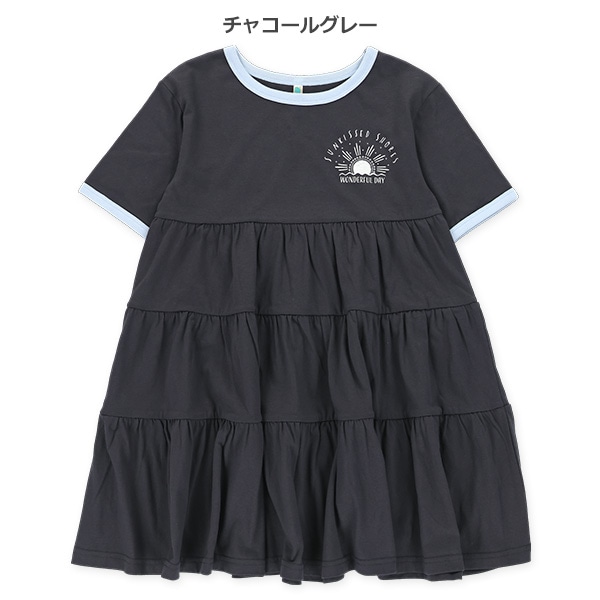 ニットティアードロゴ半袖ワンピース