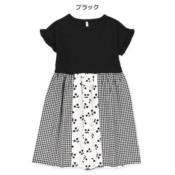 チェックスカート切り替えフレンチワンピース