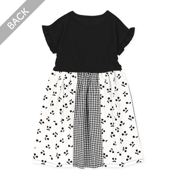 チェックスカート切り替えフレンチワンピース