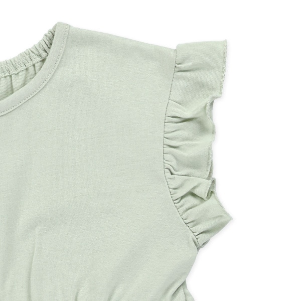 天竺無地フリルノースリーブワンピース