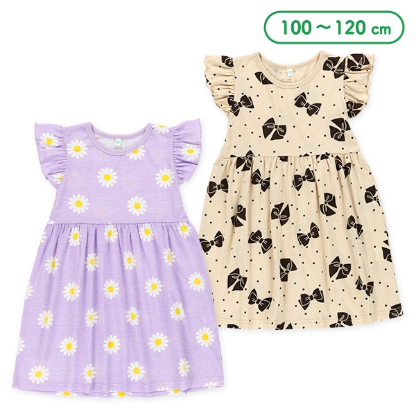 リボン・花柄総柄フレンチワンピース