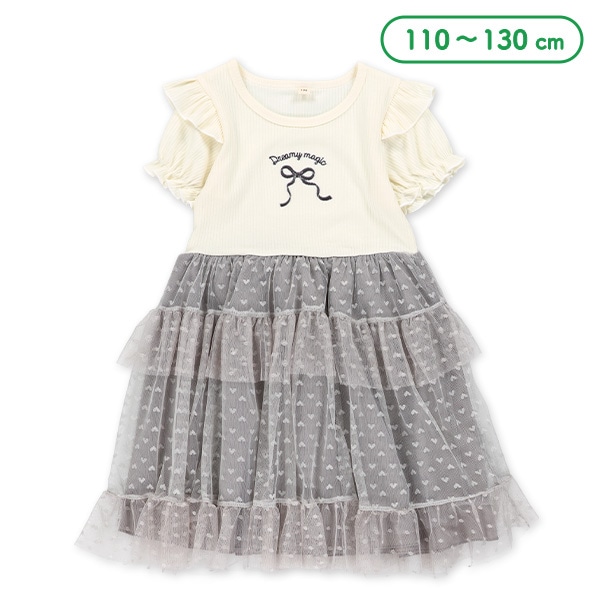 リボン刺繍ハートチュール半袖ワンピース