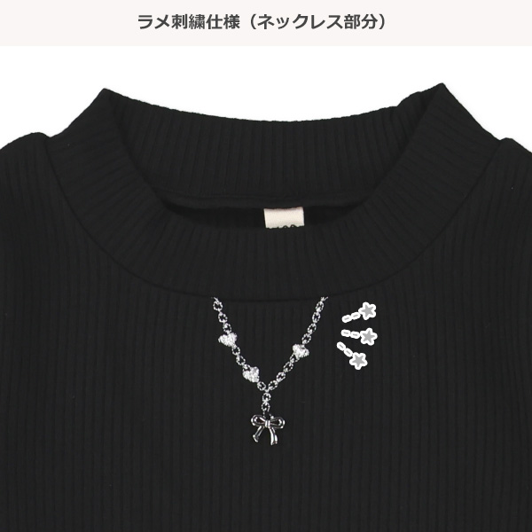 音符刺繍長袖ワンピース