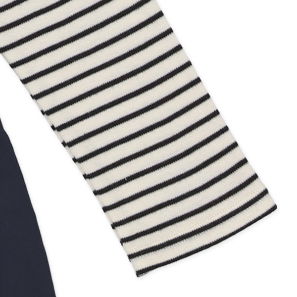 ピーチスカート長袖ボーダードッキングワンピース