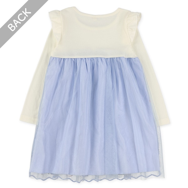 刺繍チュールドッキング長袖ワンピース