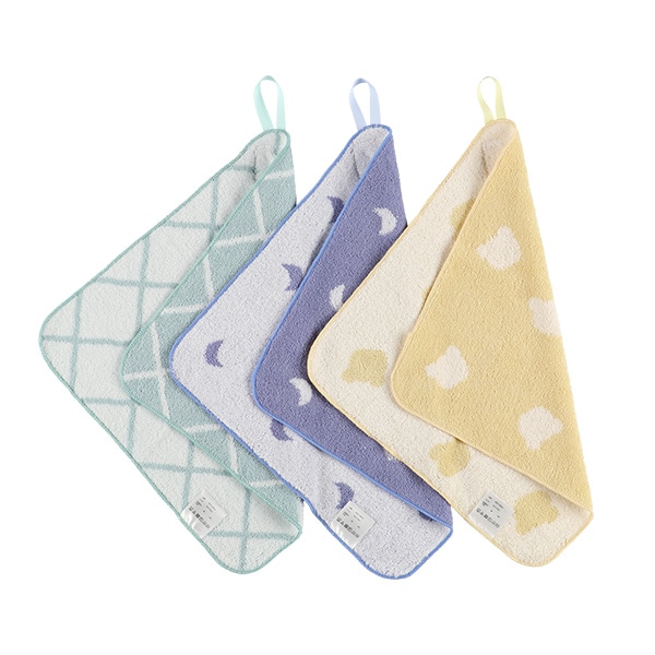 3枚組無撚糸ループ付きタオル（くま・チェック・月）