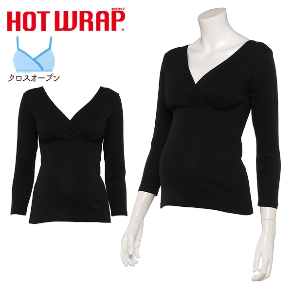 HOTWRAP）綿100%取り外し可能カップ付きクロスオープン8分袖スリーマー