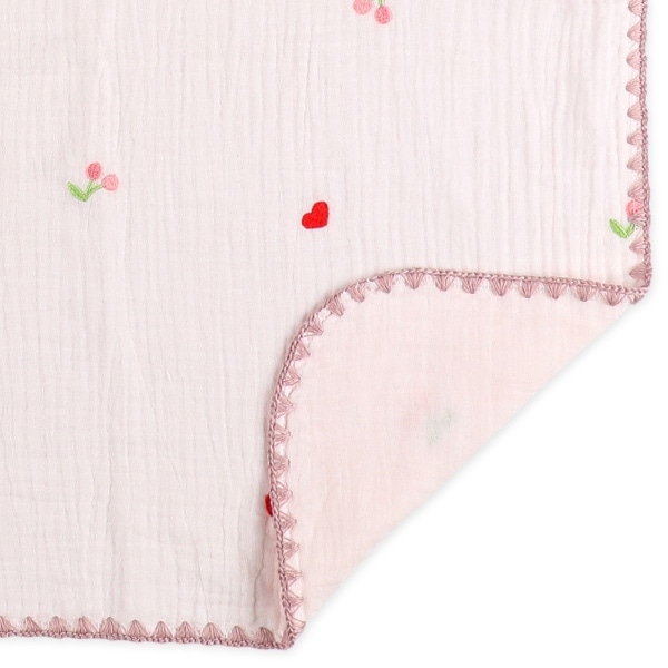 ガーゼケット（刺繍チェリー・ハート）