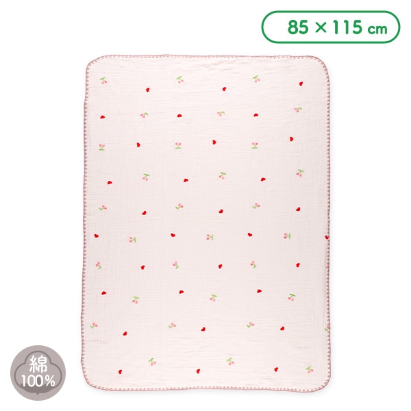 ガーゼケット（刺繍チェリー・ハート）