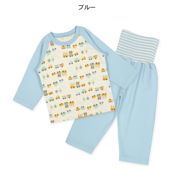 ソフトキルト腹巻付きラグラン長袖パジャマ（くま列車）