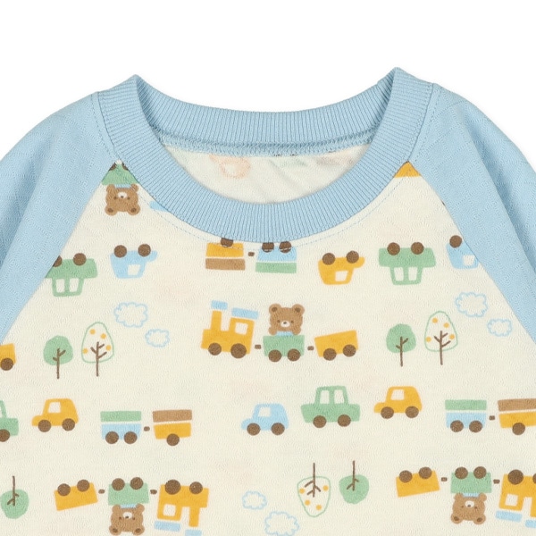 ソフトキルト腹巻付きラグラン長袖パジャマ（くま列車）